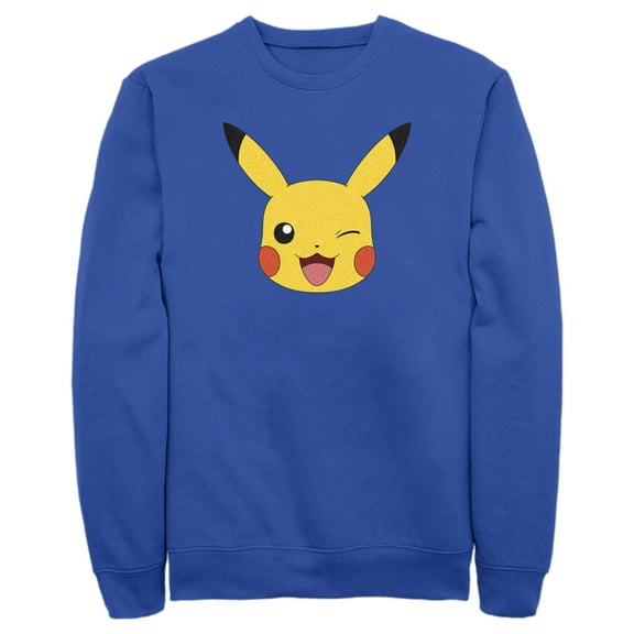 Men's Pokemon Pikachu Wink Face Sweatshirt Royal Blue 2X Large