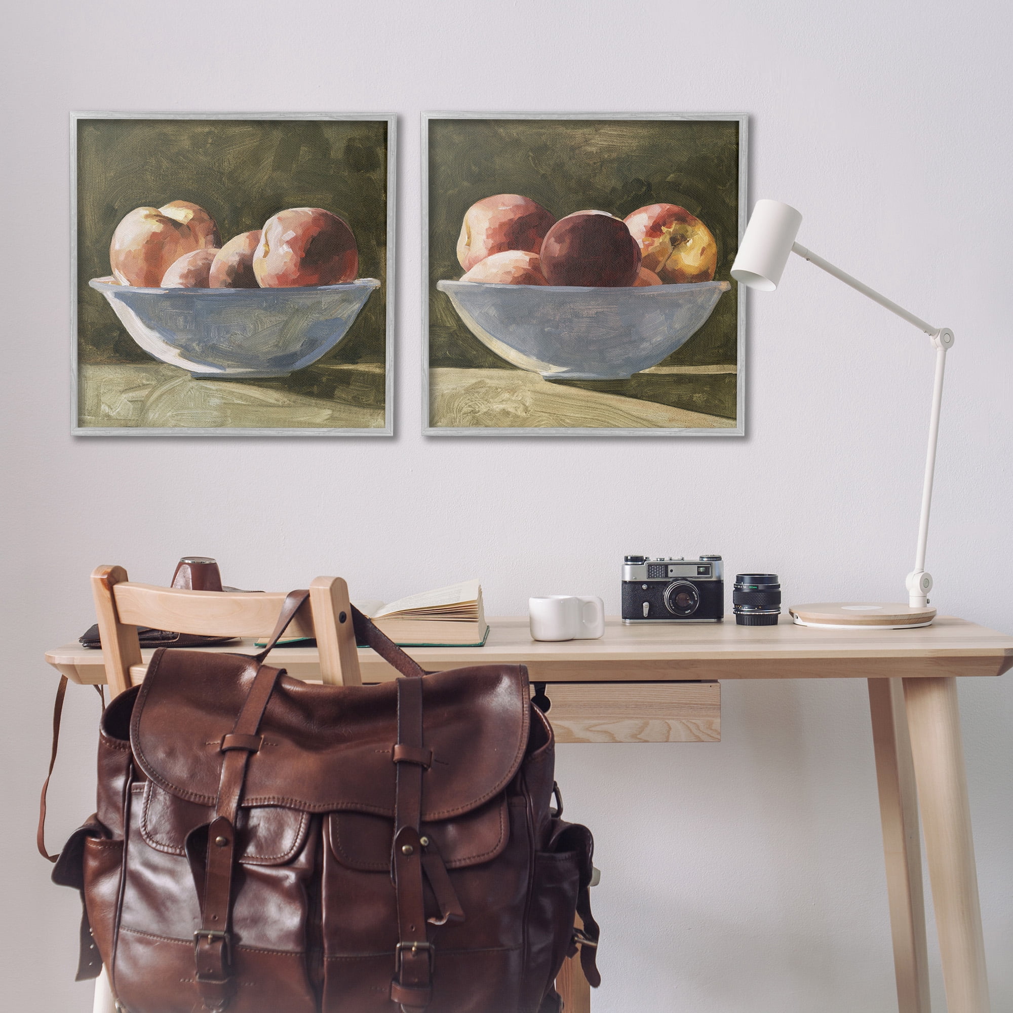 Stupell Industries Bowls of Apples Food & Beverage Painting Gray Framed Art Print Wall Art, 24 x 24, Set of 2