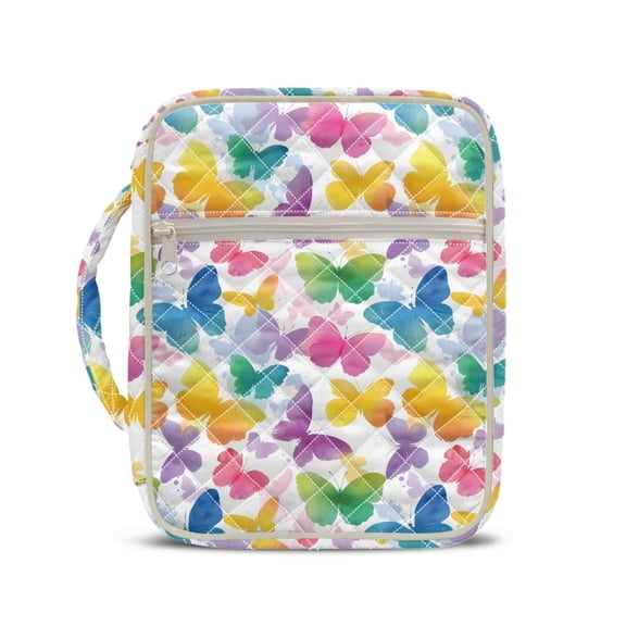 HELLHERO Zipper Pocket Quilted Bible Cover for Girls, Lightweight Handle Bible Cover Case Polyester Quilted Bible Covers Colorful Butterfly Design