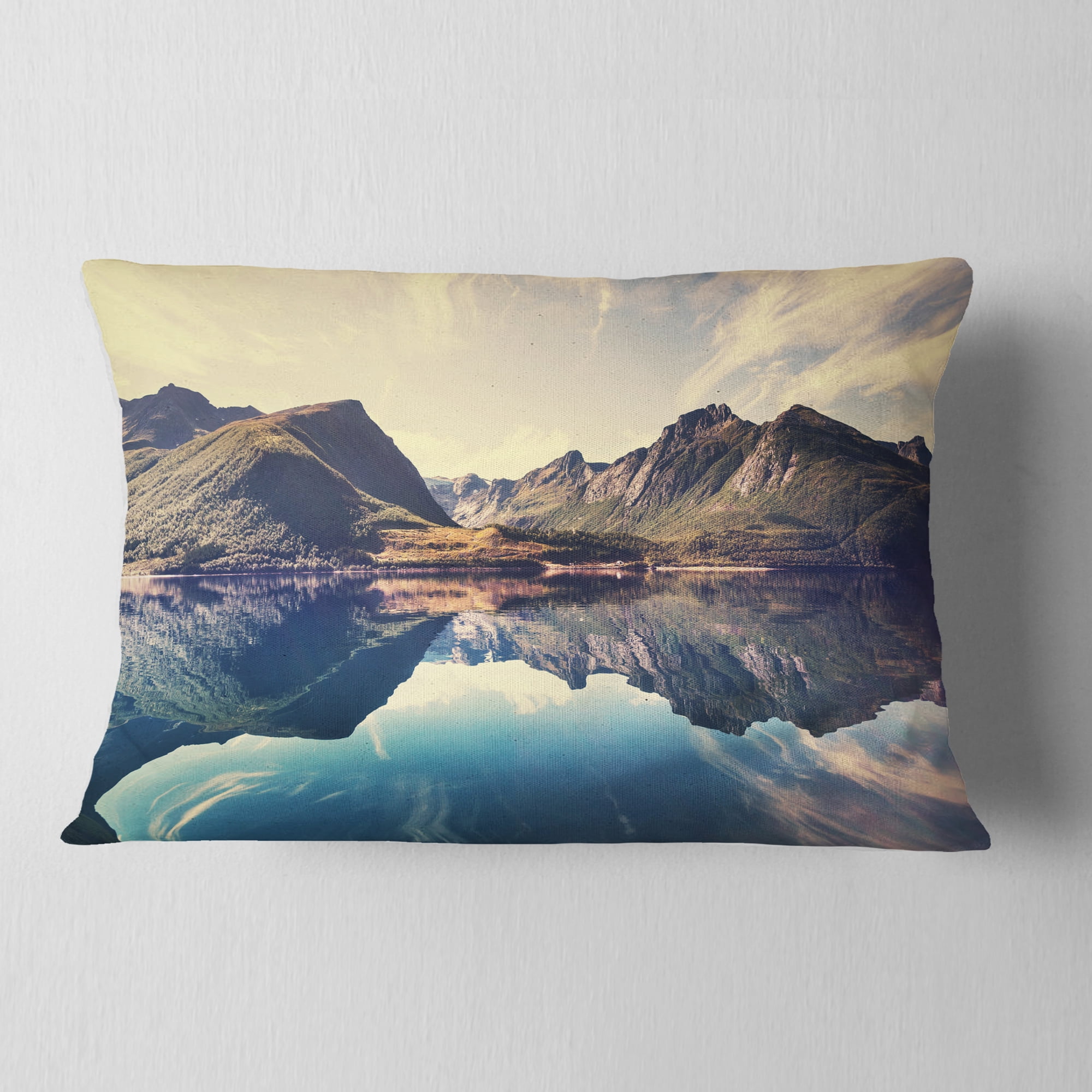 Designart Norway Summer Mountains - Landscape Photography Throw Pillow - 12x20