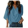 thumbnail image 2 of Palato Womens Plus Size Tops,Women's Casual Draped V-neck Flared Sleeve Loose Shirt Top, 2 of 8