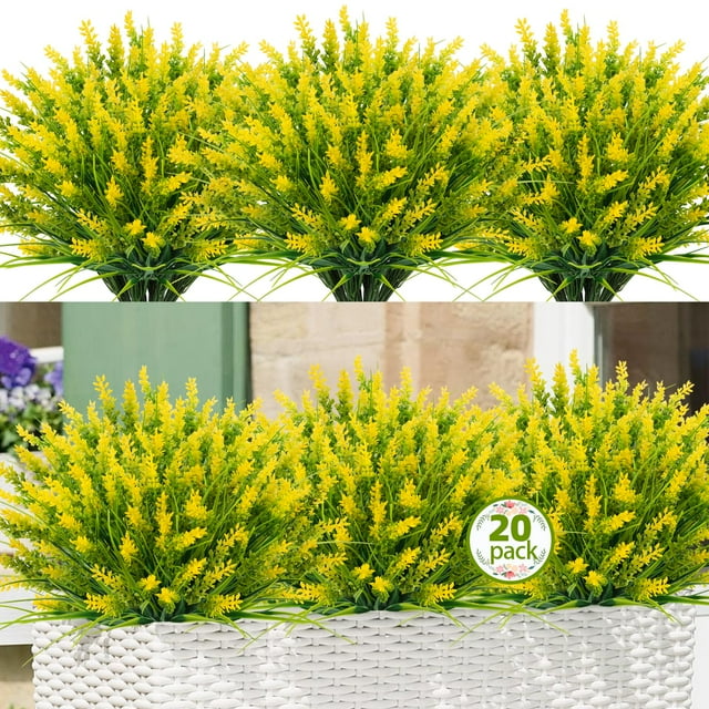 Plantas artificiales N&T NIETING, 20 paquetes, resistentes a los rayos UV, amarillas