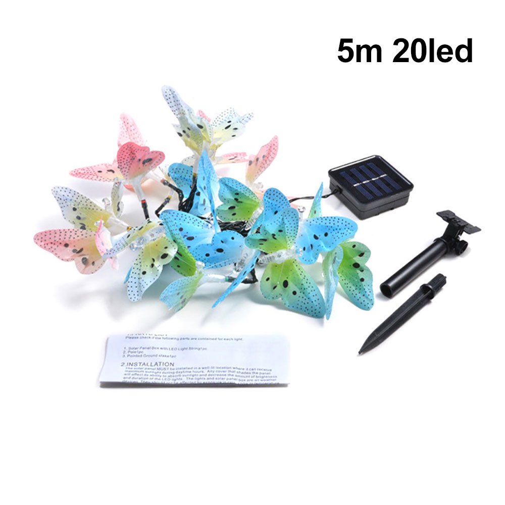 Solar Powered Butterfly String Lights Outdoor 12 LED Multicolor