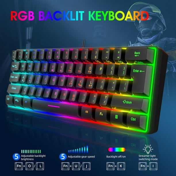 Wired 61-Key Mechanical Feel Gaming Keyboard with RGB Backlight