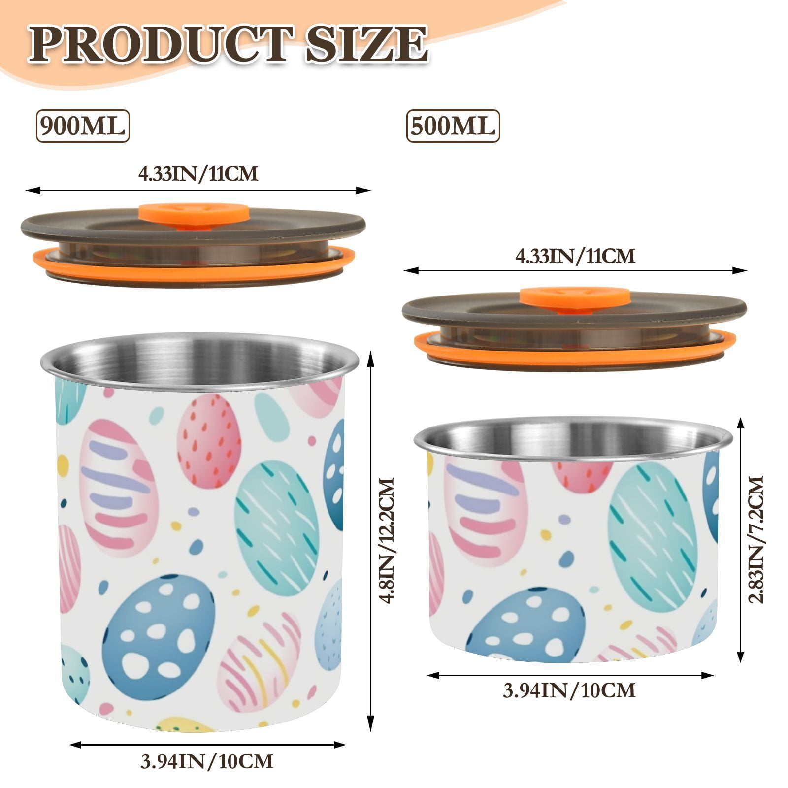 Easter Eggs Watercolor Airtight Coffee Bean Canister 30oz Food Storage Containers with Lids For Gournd, Tea, Sugar, Flour, Rice, Cereal, Candy Cookie Jar