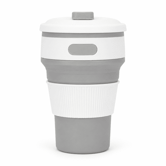 12oz Collapsible Silicone Coffee Cup with Leak-Proof Lid, 350ml Portable Expandable Travel Mug, BPA-Free Heat Resistant Foldable Pocket Cup for Office, Commuting and Outdoor Hiking