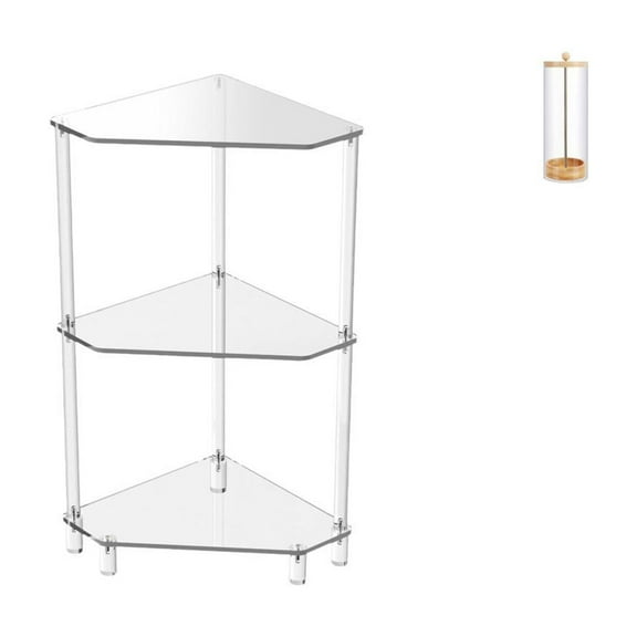 Kuntesetty Modern Corner Side Table with Three Tier Shelves and Transparent Straw Organizer for Kitchen Bathroom Living Room and Bar Spaces