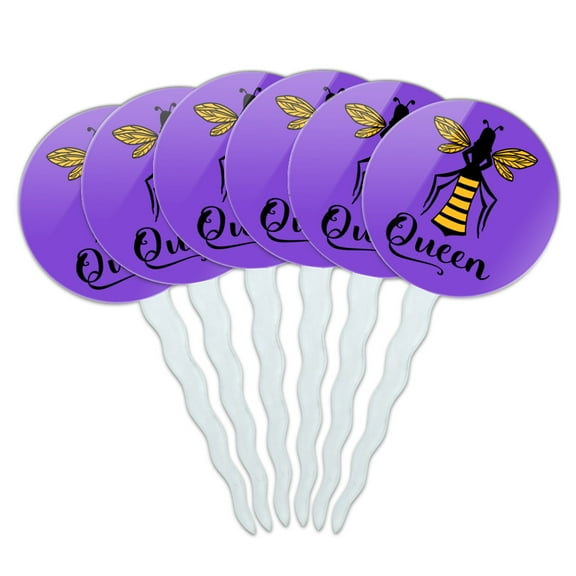 Queen Bee Cupcake Picks Toppers Decoration Set of 6