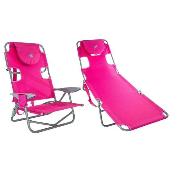 Ostrich On Your Back Reclining Chair & Chaise Folding Beach Lounger, Pink