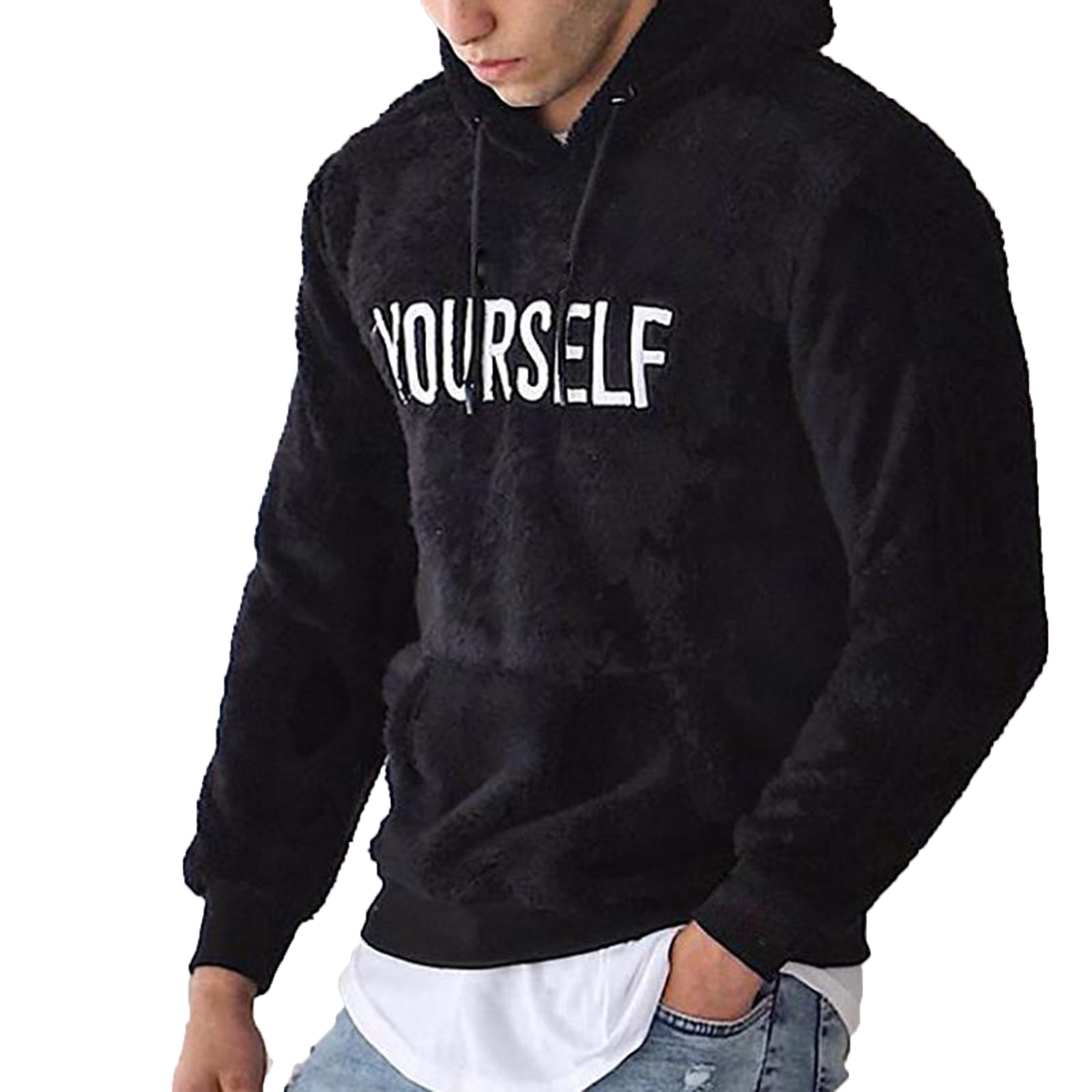 TheFound Mens Fuzzy Fleece Hoodie Winter Hooded Pullover with Kangaroo Pocket