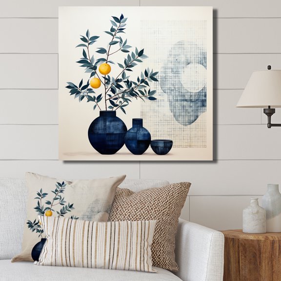 Designart "Minimalist Pottery Blue and Yellow Mid Century" Abstract Still Lifes Wall Decor