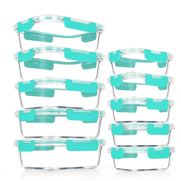 Recipientes de vidrio para preparación de comidas VERONES, paquete de 10, herméticos, 34 oz y 12 oz