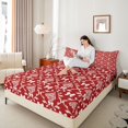 thumbnail image 3 of jejeloiu Retro Bow Queen Sheets For Men Women,Vintage Print Queen Sheet Sets,Red White,4-Piece,1 Flat Sheet, 1 Fitted Sheet and 2 Pillowcases, 3 of 6
