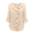 thumbnail image 3 of vigerkar Womens Dressy Casual Blouses 3/4 Sleeve V Neck Ruffle Tops Business Ladies Summer Trendy Fashion Work Shirt (Beige, L), 3 of 7