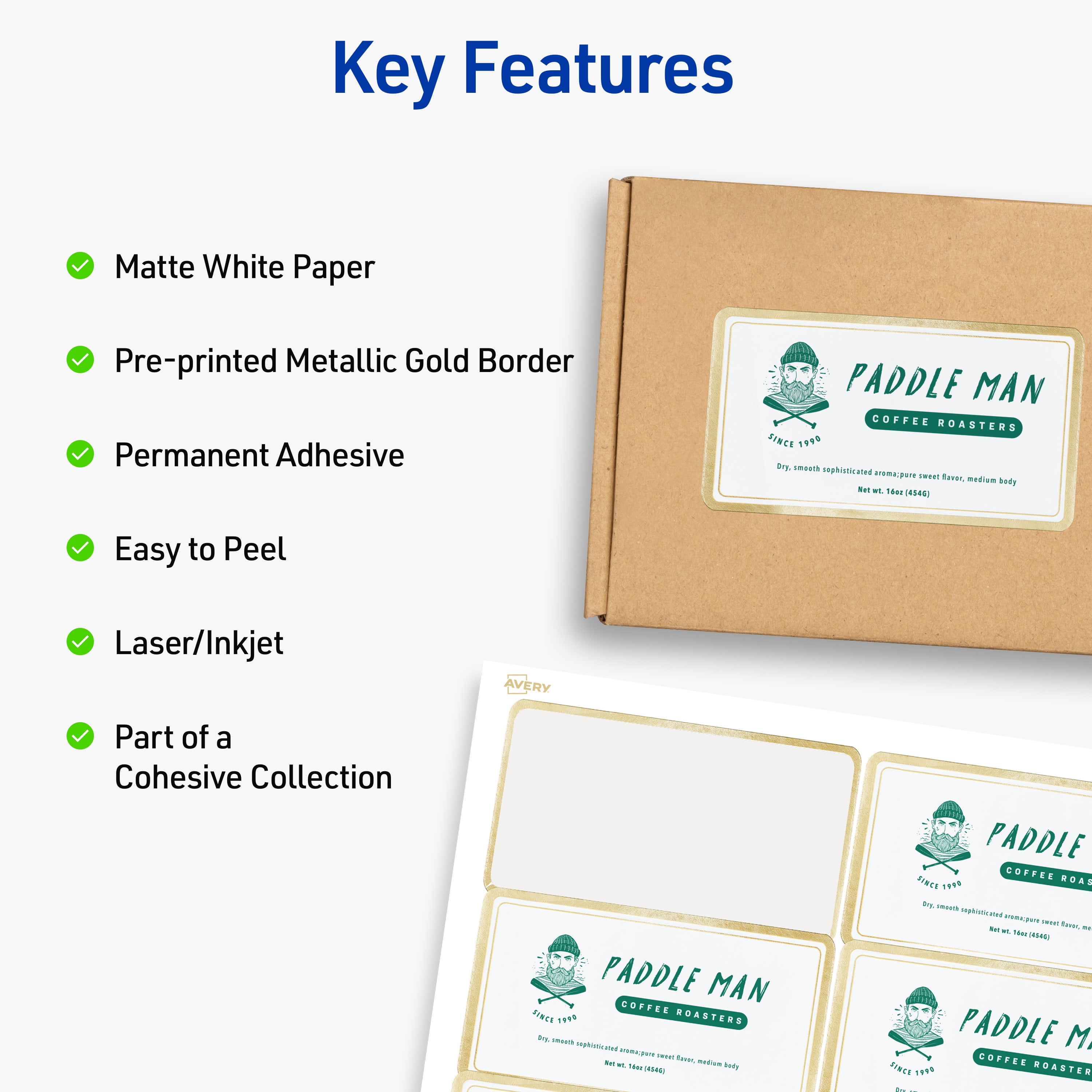 Avery Labels with Metallic Gold Border, 2" x 4", 100 Labels (6506)