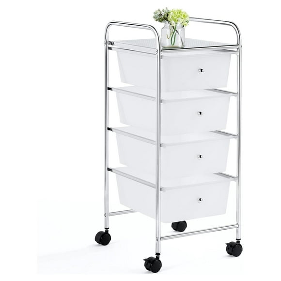 4 Tier Rolling Storage Cart with Removable Drawers Plastic Trolley Organizer craft cart organizer with drawers 360 Castor Wheels Cart, White