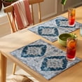thumbnail image 4 of Blue Grey Boho Floral Placemats Set of 8 Vintage National Flower Place Mats Indoor Wipeable Table Mats Washable Cloth Dining Table Placemats for Kitchen Holiday Party Home Decor 13x19 Inch, 4 of 9