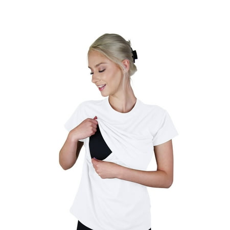 Miss Military Mom Women's Nursing Tops for Breastfeeding Shirts Maternity Clothes Pregnant s Nursing Solid Color Crew Neck Short Sleeve Breastfeeding Blouse T-Shirt White