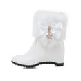 thumbnail image 4 of hopeusnice Women Winter Warm Hidden Wedge Snow Booties Leather Cute Bowknot Rhinestones Fuzzy Fleece Lined Thickening Side Zipper Ankle Boots White 38, 4 of 7