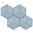 thumbnail image 1 of Juego de 4 manteles y posavasos resistentes al calor para comedor y artículos esenciales de cocina: diseño de rayas hexagonales azules, 1 of 8