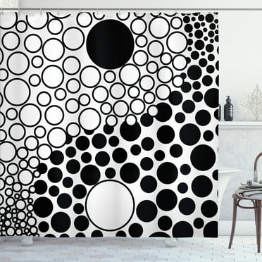Ambesonne Yin Yang Shower Curtain, Abstract Retro Dots, 69"Wx75"L, Black White