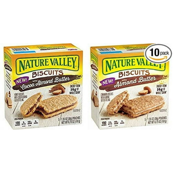 Nature Valley Biscuits With Cocoa Almond Butter & Almond Butter 5 Count (PACK OF 2)