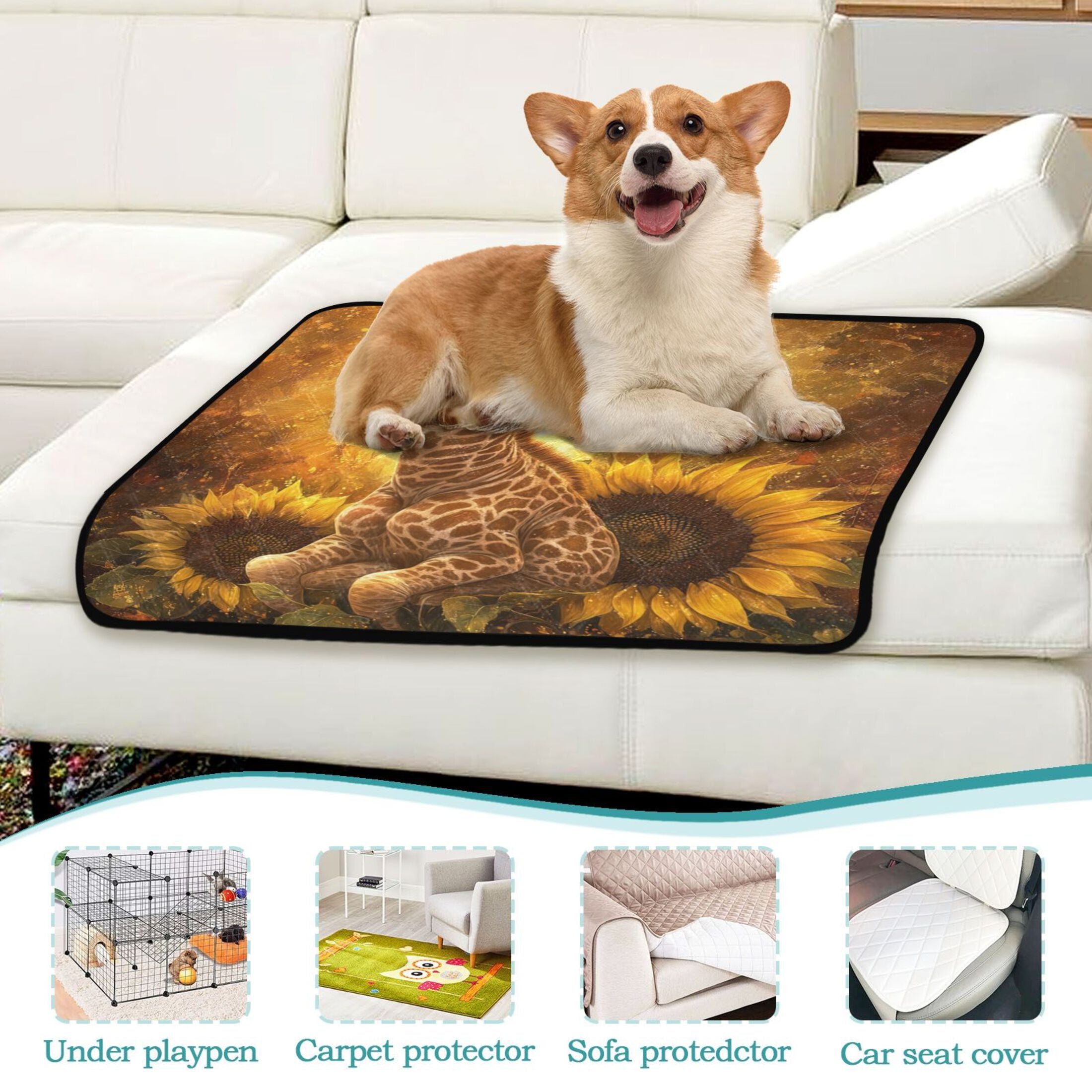 Qxltty Giraffe Sunflower Illustration Cat litter Pads Pet Set of 3 Diaper Mats Center Anti-leakage Layer Absorbent Soft and Comfortable