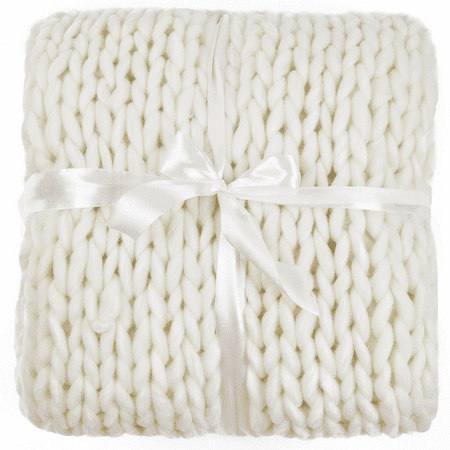 Silver One International Chunky Knitted Throw Blanket, Cream, 50" x 60"
