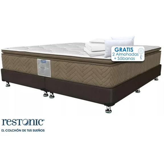 Colchón King size Antiestrés con Base Box Tapizado + Juego de Sábana + 2 Almohadas, Paquete de Blancos Set