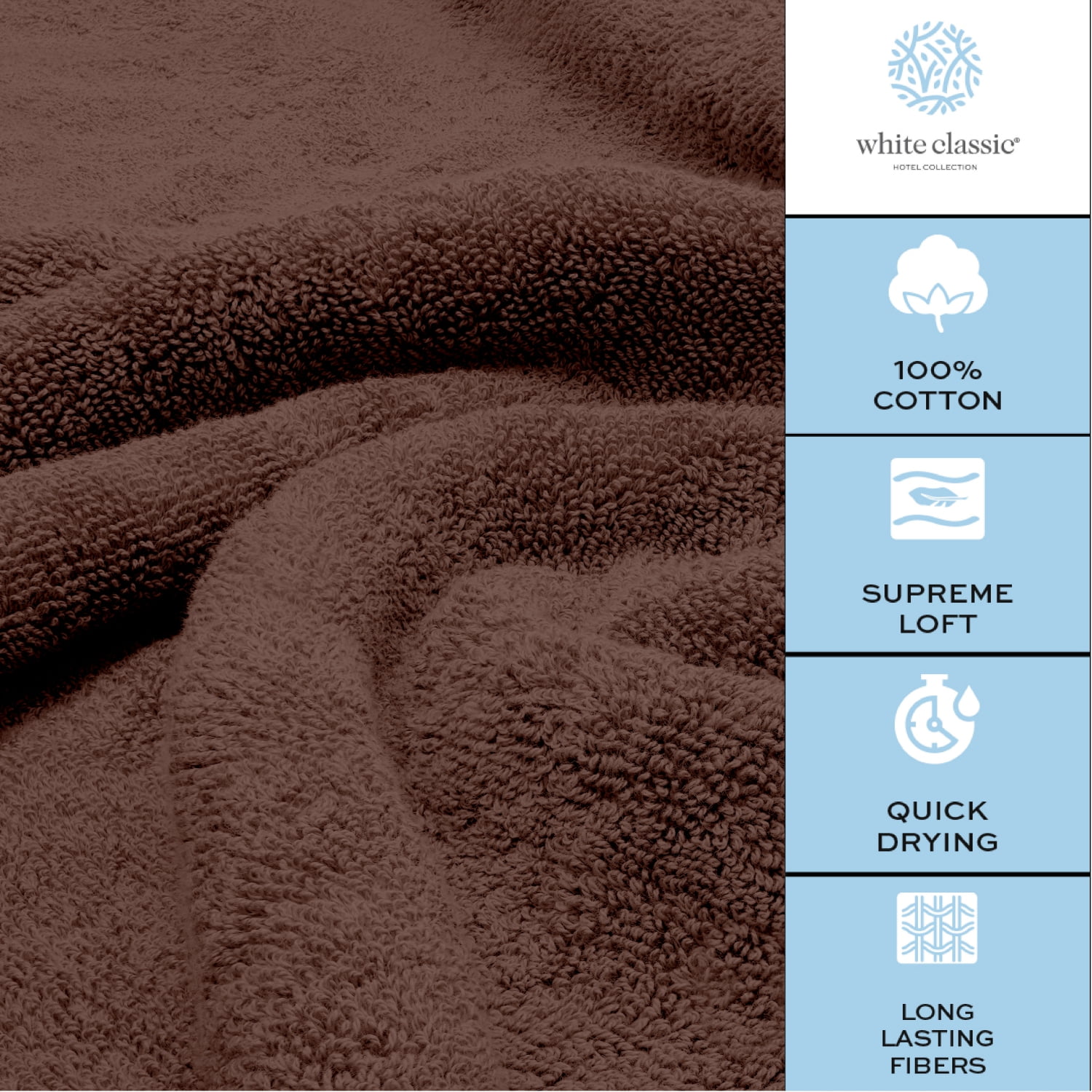 White Classic Hotel Collection Luxury 8-Piece 100% Turkish Cotton Towel Set, Brown