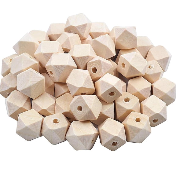 60 Pieces Geometric Shape Wood Beads, 0.55 Inches Unfinished Wooden Spacer Beads Craft Balls for DIY Arts Projects Jewelry Making