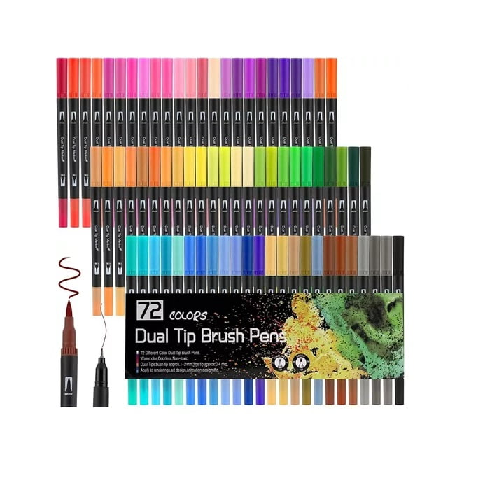 72 Marcadores De Doble Punta Tipo Pincel Colores