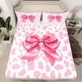 thumbnail image 2 of Homewish Teens Girls Kawaii Ribbon Bowtie 4-Piece Full Size Sheets,Pink White Bed Sheets,Leopard Print Lightweight Sheet Sets,Luxury Bedroom Decor, 2 of 7