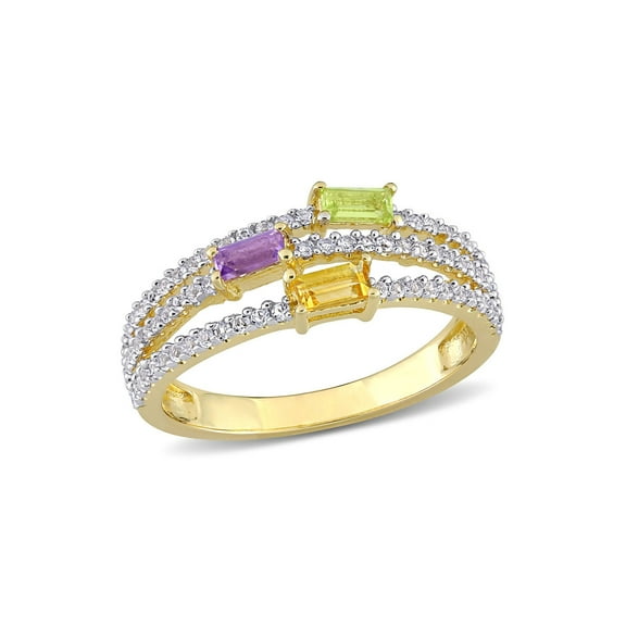 2/3 Carat (Ctw) Amethyst, Citrine, and Peridot Ring in Yellow Sterling Silver for Women