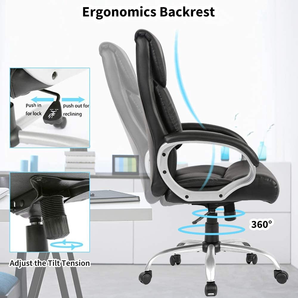 NiamVelo Executive Office Chair PU Leather Computer Desk Chair Adjustable Backrest with Lumbar Support for Adults, Black