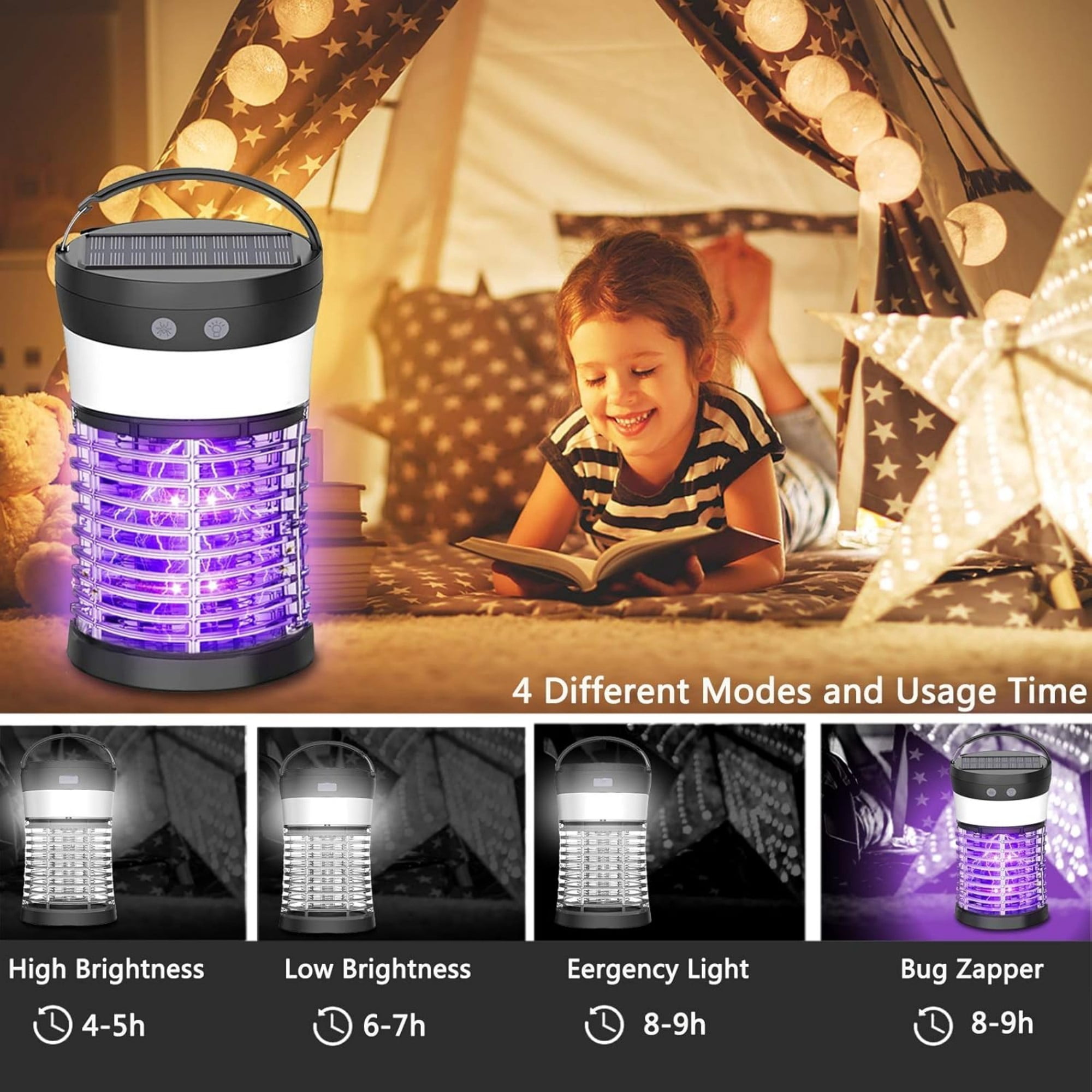 Solar Bug Zapper, 3000V Electric Mosquito Killer, IP66 Waterproof Rechargeable 3-in-1 Fly Trap Outdoor Indoor