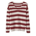 thumbnail image 2 of Women's V Neck Sweater Striped Lightweight Pullover Long Sleeve Knit Soft Top (Available in Plus Size) Red M, 2 of 4