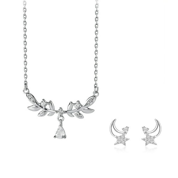 Lucky Flower Necklace for Women with Zircon - Set with Star & Moon Earrings Set
