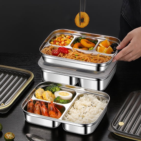 Nkmbld Bento Box Adult, Portable Stainless Steel Lunch Box with Lid, Multi-Compartment Meal Prep Containers Reusable Lunch Food Containers for Work