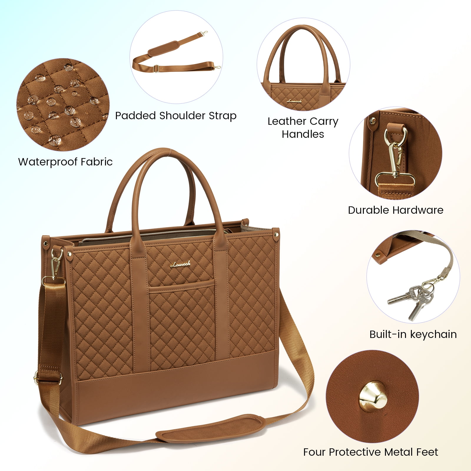 Lovevook Laptop Tote Bag for Women, Canvas Work Bag Fit 15.6" Laptop, Fashion Handbag Shoulder Bag with Clutch Purse for Daily