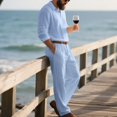 thumbnail image 5 of Men's Long Sleeve Casual Linen Shirt and Pants Set, Lightweight Breathable Outfit for Summer Beach, Relaxed Fit, 5 of 5