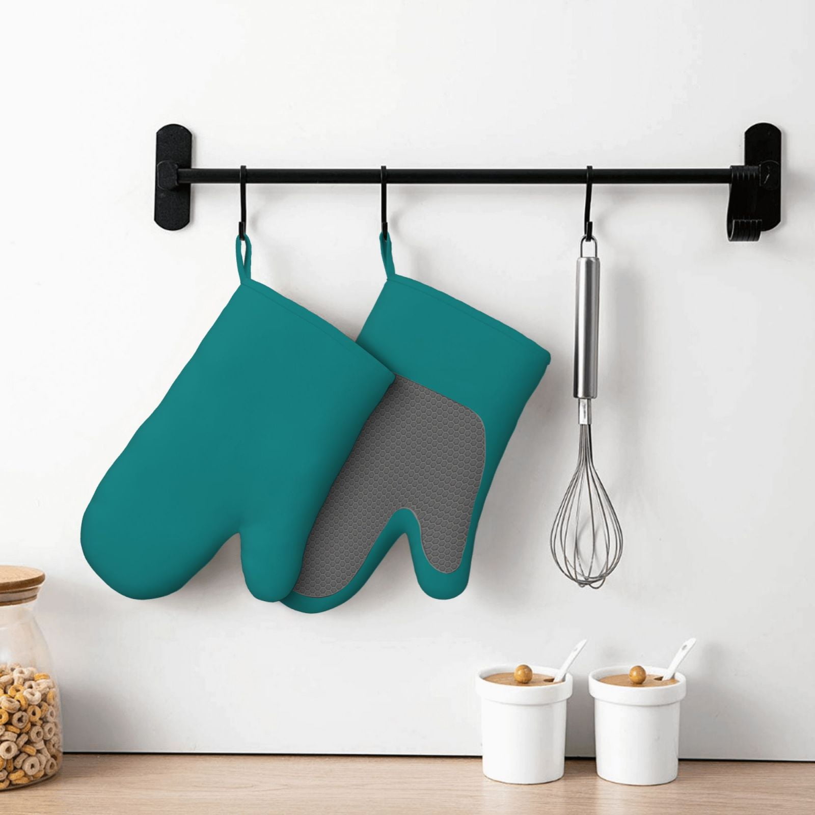 Hirioo Teal for Silicone Oven Mitts for BBQ, Baking, Cooking, Set of 2, Heat Resistant 260℃, Non-Slip Kitchen Essentials