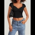 thumbnail image 4 of Camisetas de Mujer, Tops de Verano 2025, Cuello Cuadrado, Corta, Ajustadas, Ropa para Hacer Ejercicio en el Gimnasio. Negro L, 4 of 9