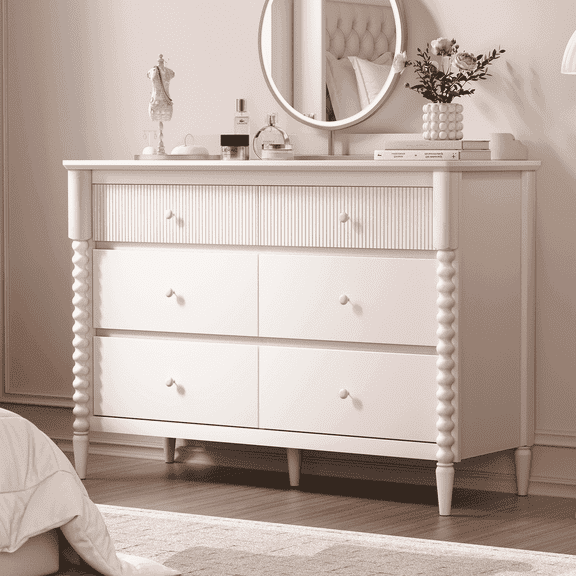 JOINICE 6 Drawer Dresser with Storage, Wide Chest of Drawers for Nursery, Wood Large Drawer Organizer Cabinet for Bedroom, Living Room, White