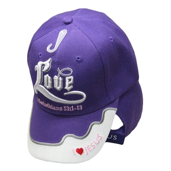 Love Corinthians 13:1-13 Purple I Heart Love Jesus Embroidered Cap Hat CAP805A