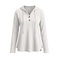 thumbnail image 7 of Tqcoqu Women's Waffle Knit Henley Button Hoodie,Drawstring V Neck Drop Shoulder Long Sleeve Casual Pullover Tops,White Women's S-XXL, 7 of 7