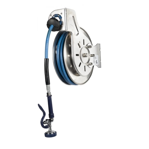 T&S Brass - Hose Reel,Open,Stainless Steel,35'Hose,3/8''ID with Spray Valve