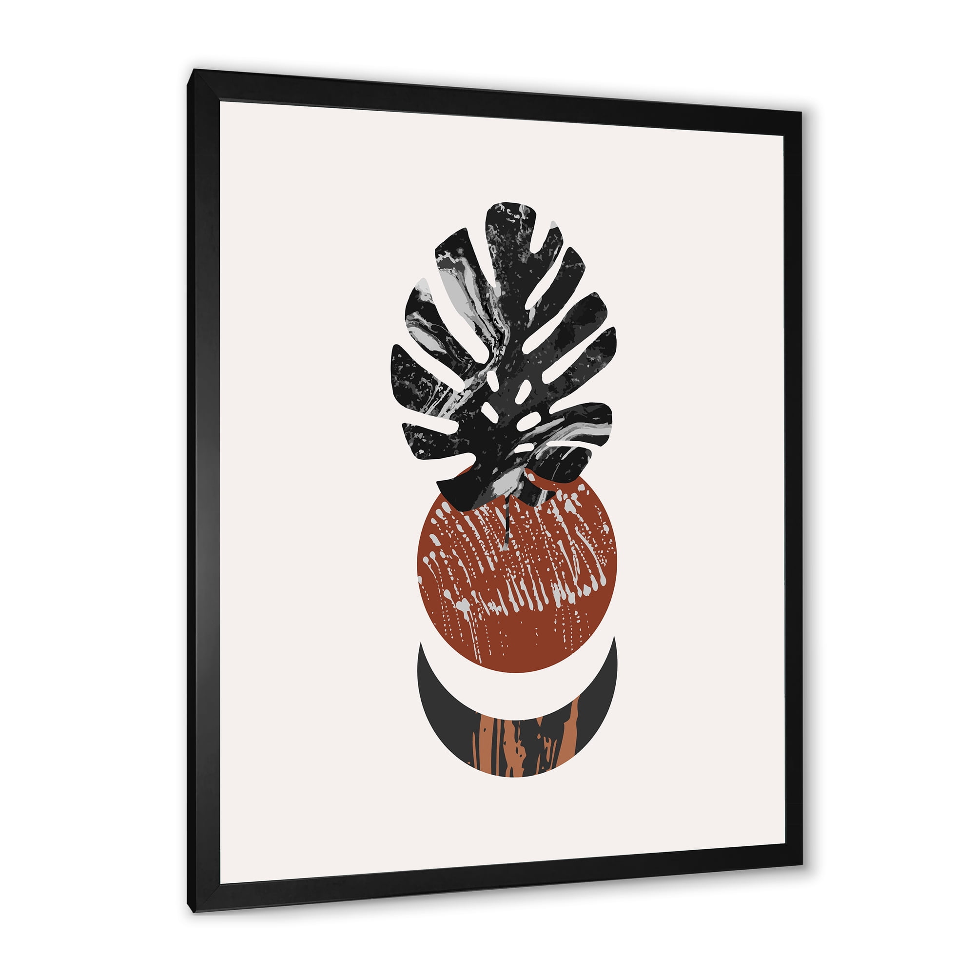Designart 'Abstact Tropical Palm Leaf, Minimal Sun And Moon II' Modern Framed Art Print