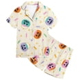thumbnail image 4 of MEZZALL Girls Halloween Sleepwear Short Sleeve Pumpkin Printed Lapel Blouse Pajamas Sets Tops With Elastic Waist Shorts Two Piece Loungewear For Kids Soft Nightwear, 4 of 4