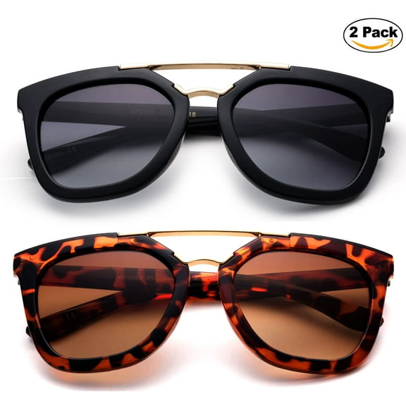 Newbee Fashion 2 Pack -Kids Girls Fashion Sunglasses with Flash Mirror Lens Kids Sunglasses UV Protection Lead Free Stylish High Quality Fashion Sunglasses for Girls